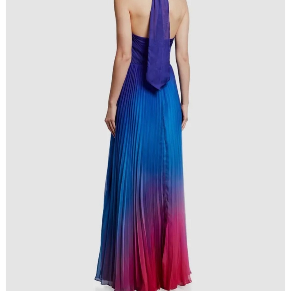 $795 Marchesa Notte Women's Blue Sleeveless Ombre Chiffon Halter Gown Dress 8